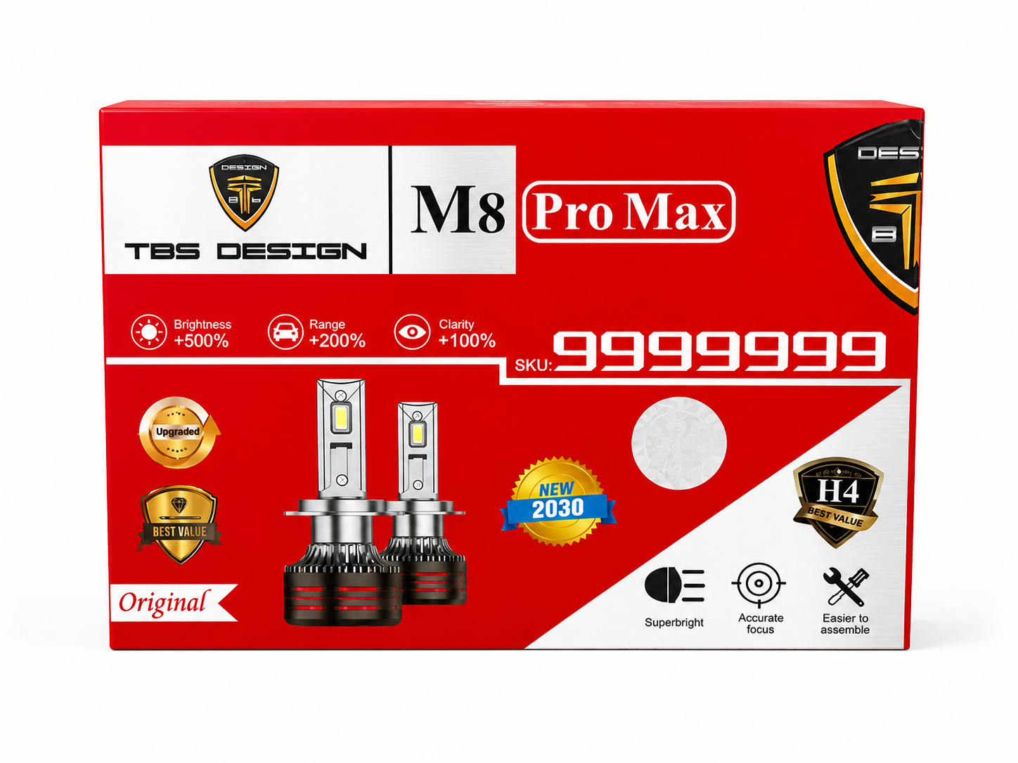 هدلایت M8 Promax Tbs پایه H4 رنگ‌ یخی ۶۰۰۰K